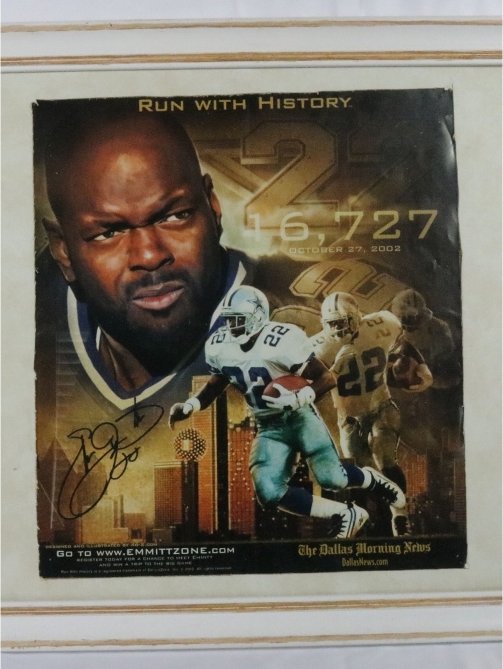 Emmitt Smith Signed Framed 16,727 Record Poster Dallas Cowboys Autograph